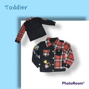 Denim Two Tone Red & Black Plaid Jean Jacket Girls Size 3T